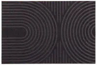 Rektangulär mörkgrå dörrmatta med upphöjda koncentriska halvcirkelmönster på båda sidor, texturerad yta för att skrapa bort smuts, slitstarkt material för inomhus- eller utomhusbruk.