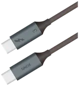 Sinox Thunderbolt 3-kabel med USB-C-stik, flettet ydre for holdbarhed, egnet til hurtig dataoverførsel, opladning og video. Grå farve med tydelig mærkning på stik.