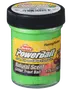 Glas med Berkley PowerBait Natural Scent Glitter Trout Bait, 50 g, lys grøn farve, flydende formel, tiltrækker fisk med duft og glimmer.