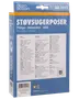 Pakke med 4 Clean Action støvsugerposer, kompatible med Philips, Electrolux og AEG modeller. Blå og orange æske med modeloversigt på bagsiden.