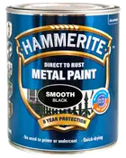 Hammerite glat sort metalmaling, direkte på rust, 8 års beskyttelse, vandafvisende, anti-korrosion, ingen grunding nødvendig, hurtigtørrende, 500 ml dåse.