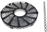 Rulle med perforeret metalophængsrem, sølvfarvet, bruges til at understøtte rør eller kanaler. Jævnt fordelte huller for nem fastgørelse og justerbar længde. Holdbar og fleksibel.