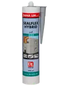 Fugemassepatron, Dana Lim SealFlex Hybrid 522, 290 ml. Hvid tube med dyse, egnet til bygningsfuger, kan overmales, til indendørs og udendørs brug, med produktinformation.