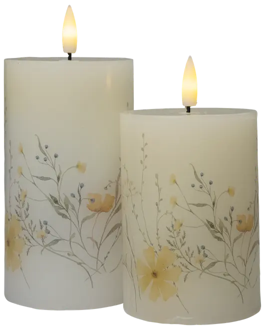 LED vaxljus blommigt motiv 2-pack