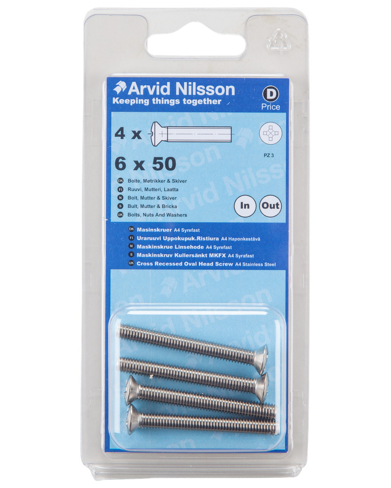 Arvid Nilsson Maskinskrue A4 LH M6 x 50 mm 4-pak