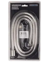 Flexibel duschslang i metall, silverfärgad, med gängade kopplingar i båda ändar. Förpackad i genomskinlig plast. Passar handdusch, hållbar och enkel att montera.