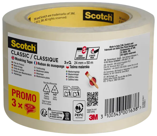 Scotch® Afdækningstape 50 meter x 24 mm 3-pak