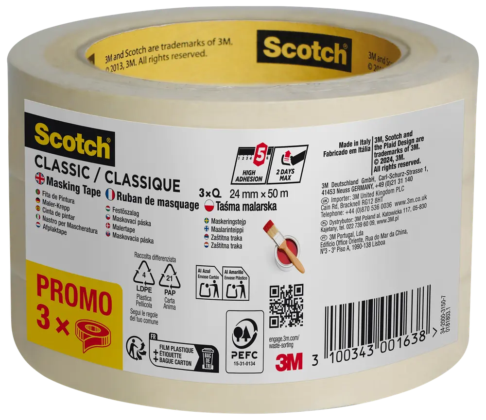 Scotch® Afdækningstape 50 meter x 24 mm 3-pak