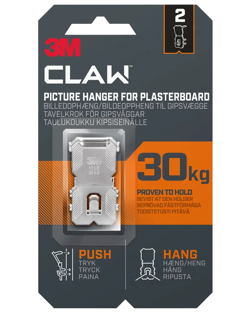 3M™ CLAW™ Tavelkrok för gipsväggar – 30 kg, 2-pack