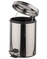 Sopbehållare i rostfritt stål med fotpedal, avtagbar innerhink med handtag och blank yta. Perfekt för kök eller badrum, ger handsfree avfallshantering.