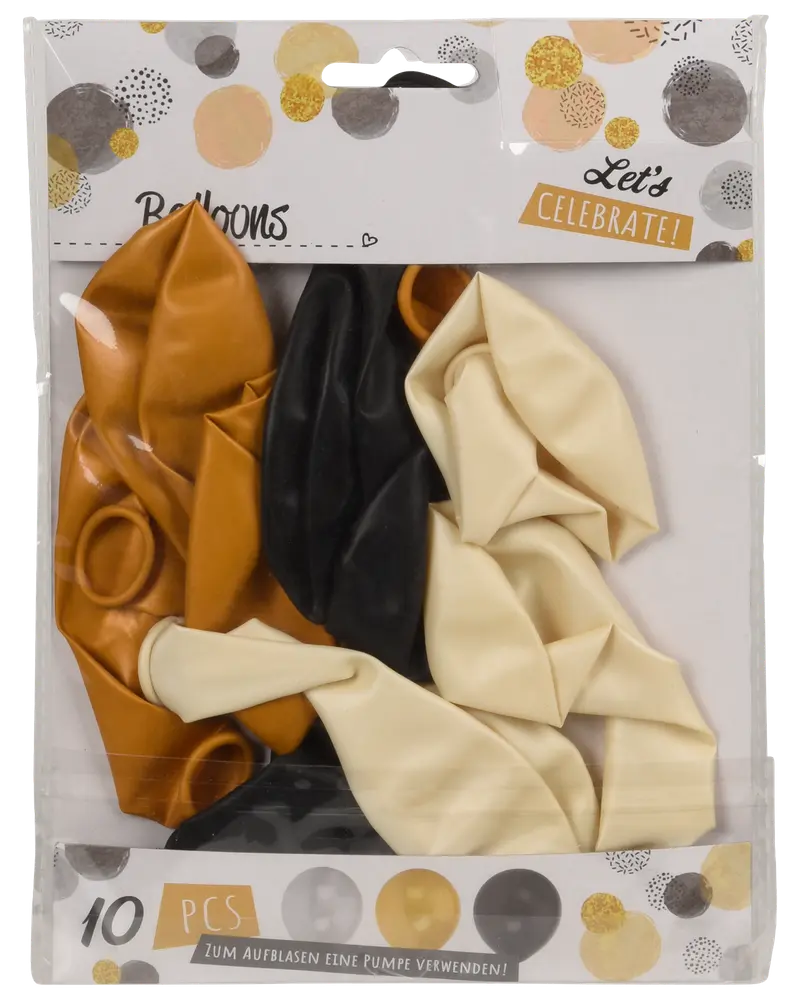 Ballonger guld/svart/vit 10 st