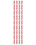 Sæt med fem papirsugerør med rødt og hvidt geometrisk gittermønster. Miljøvenlige, engangs, velegnet til kolde drikke. Hvert sugerør er lige og standardlængde.