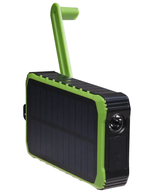 Powerbank med Solcelle og Håndsving