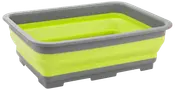 Rektangulär hopfällbar förvaringslåda i limegrönt med grå kant, tillverkad av slitstark plast och silikon. Lätt, smidig och enkel att förvara vid behov.