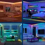 LED-striplys monteret langs vægge, hylder og møbelkanter i soveværelser, stuer og kontorer, skaber farverig stemningsbelysning med justerbare farver til moderne boligindretning.