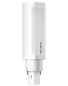 Vit Philips cylindrisk LED-lampa med sticksockel och slät plastkåpa, visad framifrån.