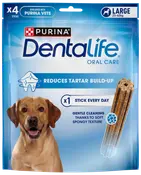 Purina Dentalife Oral Care tuggpinnar för stora hundar (25-40kg), 4 st. Minskar tandstensbildning, skonsam rengöring med mjuk, porös textur. Utvecklad med Purina veterinärer.