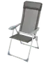 Hopfällbar utomhusstol med grått nätmaterial, hög rygg, vadderat nackstöd och robust silverfärgad metallram. Breda plastarmstöd. Lätt och portabel, perfekt för camping eller uteplats.