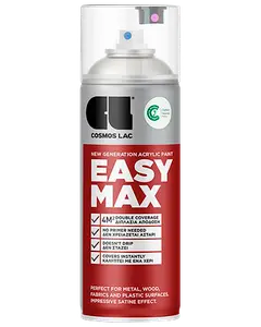 Cosmos Lac Easy Max akrylspraymaling, 400 ml dåse, egnet til metal, træ, stof og plast, dobbelt dækkeevne, ingen primer nødvendig, satin finish, dækker øjeblikkeligt.