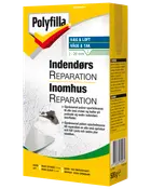 Polyfilla indendørs reparationspulver, 500g æske, til udfyldning af revner og huller i vægge og lofter. Velegnet til puds og andre indendørs overflader. Hvid, skrue- og sømfast.