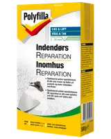 Polyfilla indendørs reparationspulver, 2 kg, til udfyldning af små revner og huller i vægge og lofter, hvid, egnet til søm og skruer, maksimal dybde 2 cm.