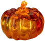 Genomskinlig orange glasburk formad som en pumpa med avtagbart lock. Blank yta och realistiska åsar, perfekt för höst- eller Halloween-dekoration.