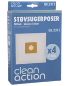 Pakke med Clean Action støvsugerposer til Nilfisk og Wasco Clean, model NR.2312, indeholder 4 poser og 1 filter, passer til udvalgte støvsugermodeller.