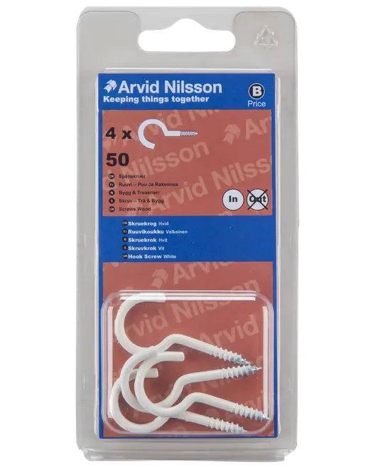 Skruekrog 50 mm hvid 4-pak