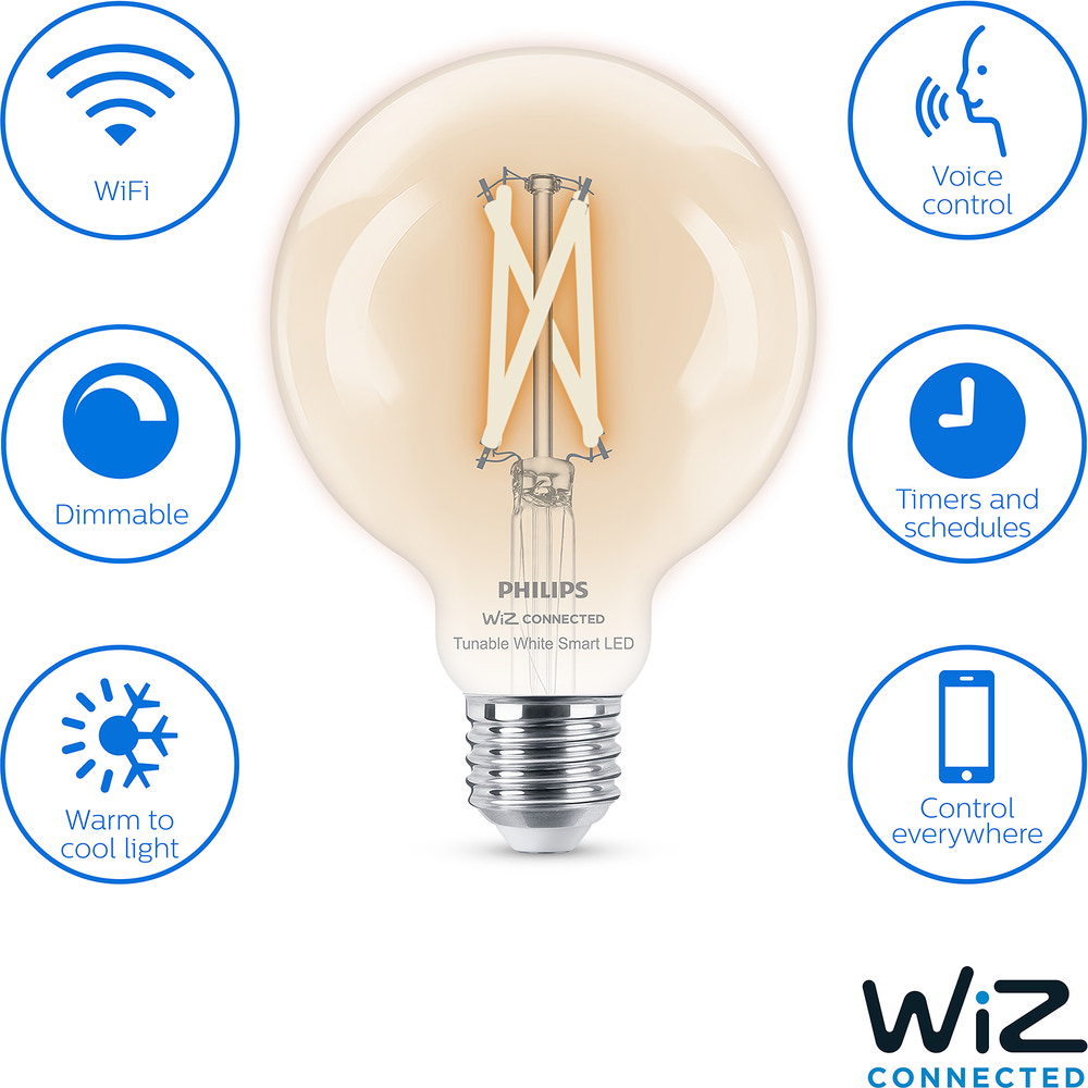 PHILIPS Smart LED-pære 7W E27 G95 - WarmToCool