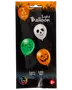 Sæt med 3 LED-lysballoner, 30 cm hver, med Halloween-motiver: kranium, Frankenstein og græskar. Holder i 24 timer. Velegnet til børn fra 8 år.