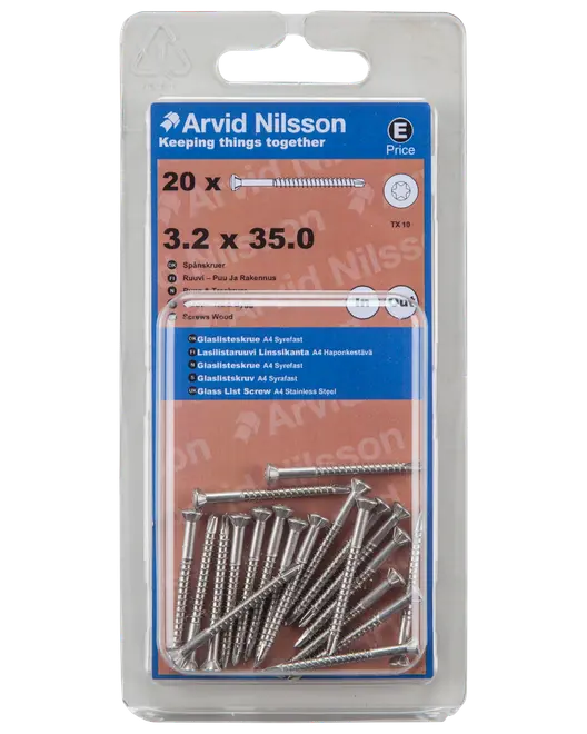Arvid Nilsson Glaslisteskrue A4 3,2 x 35 mm 20-pak
