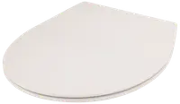 Vitt, ovalformat toalettsits med slät, platt lock. Tillverkad i hållbar plast, passar standardtoaletter. Minimalistisk och modern design för de flesta badrum.