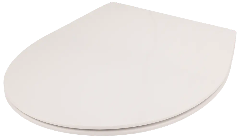 Vitt, ovalformat toalettsits med slät, platt lock. Tillverkad i hållbar plast, passar standardtoaletter. Minimalistisk och modern design för de flesta badrum.