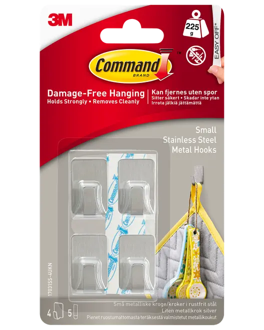 Command™ Metallkrokar i rostfritt stål