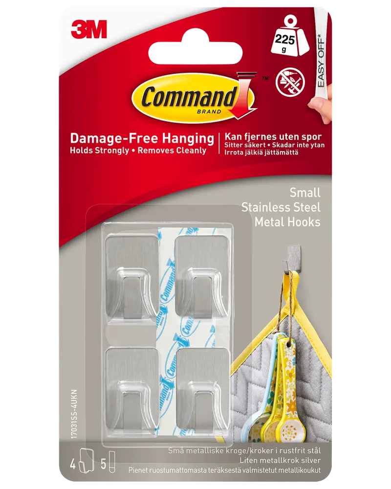 Command™ Metallkrokar i rostfritt stål