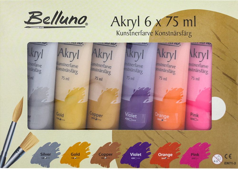 Belluno Akrylfarvesæt 6 x 75 ml