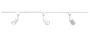 Moderne hvid skinnebelysning med tre justerbare cylindriske spots på en lige skinne. Velegnet til retningsbestemt belysning i stue, køkken eller galleri. Elegant, minimalistisk design.
