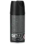 Sort deodorant spraydåse, 150 ml, med spraydyse og detaljeret produktinformation bagpå. Indeholder vegansk og genbrugssymbol samt brandfare-advarsel.