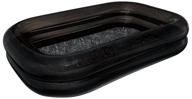 Rektangulært oppusteligt bassin i mørkegrå med to luftkamre model og struktureret bund. Velegnet til udendørs brug, perfekt til børn eller små familier. Holdbart, moderne design.