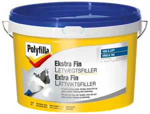 Polyfilla Ekstra Fin Letvægtsfiller, 1 liter spand med blåt låg, til væg og loft. Til små og store huller. Hvid, indendørs brug, krymper ikke.