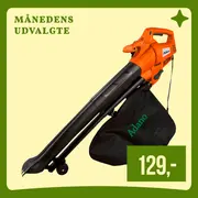Orange Adano elektrisk løvblæser med støvsugerrør, hjulmundstykke og sort opsamlingspose.