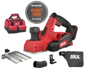 Sladdlös elektrisk hyvel från SKIL med dammpåse, bärväska, guide och tillbehör. Ergonomiskt handtag, justerbar djupknapp, perfekt för träbearbetning och ytslipning.