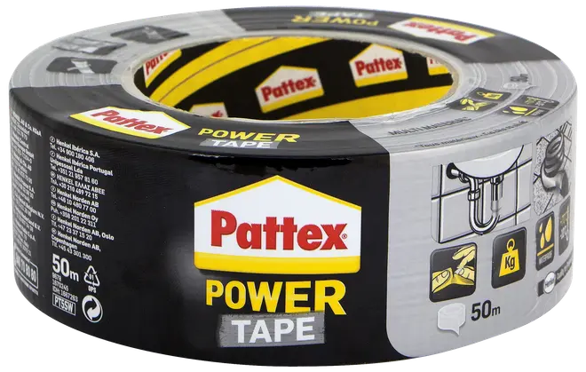 Pattex Power Tape, stærk klæbebånd, 50 meter, sølvfarvet, velegnet til reparationer og tætning, fugtbestandig, nem at rive over, alsidig anvendelse, kraftig vedhæftning.