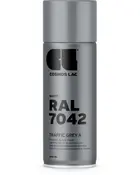 Spraydåse med Cosmos Lac mat akrylmaling, RAL 7042 Traffic Grey A, 400 ml. Velegnet til indendørs og udendørs brug, hurtigtørrende, anti-dryp dyse for jævnt resultat.