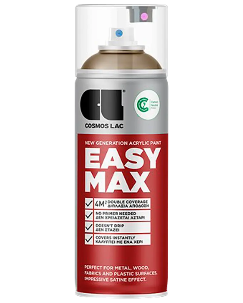 Cosmos Lac Easy Max akryl spraymaling, egnet til metal, træ, stof og plast. Giver dobbelt dækning, øjeblikkelige resultater, ingen primer nødvendig og satin finish.