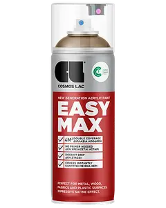 Cosmos Lac Easy Max akryl spraymaling, egnet til metal, træ, stof og plast. Giver dobbelt dækning, øjeblikkelige resultater, ingen primer nødvendig og satin finish.