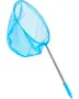 Blåt net til fiskeri med rund ramme og teleskopisk metalhåndtag. Letvægtsdesign, velegnet til små fisk. Håndtaget har et blåt plastgreb for komfort.