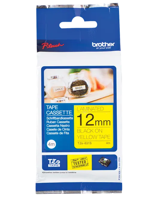 Brother TZ-tejp 4 m - svart/gul