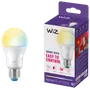 WiZ smart LED-pære med justerbart hvidt lys, E27 fatning, 1521 lumen. Kompatibel med Wi-Fi og stemmestyring. Æsken viser appstyring og produktfunktioner.