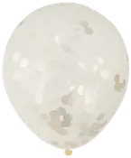 Transparent ballon fyldt med sølvfarvet konfetti formet som Mickey Mouse-hoveder. Rund ballon med blank overflade, perfekt til fest eller fejring.